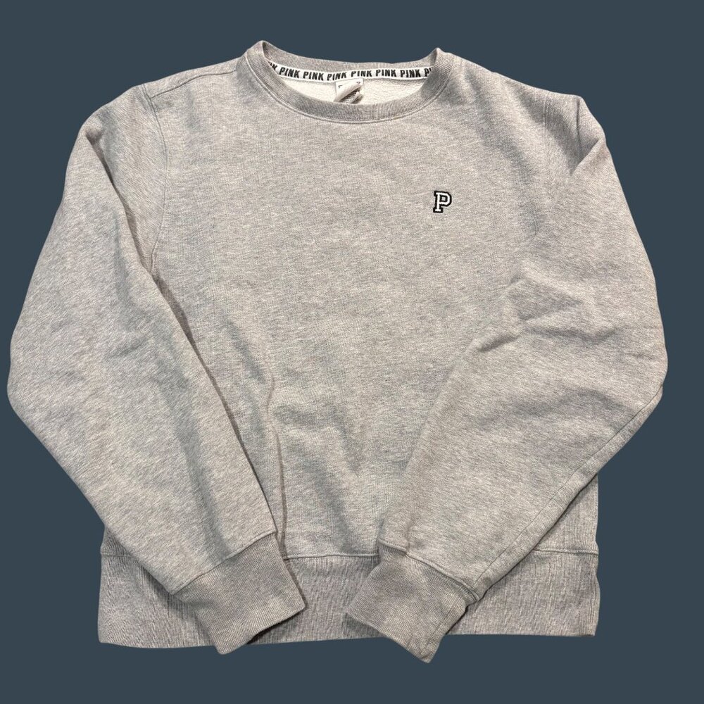Victorias Secret Pink Gray Crewneck Sweatshirt With Embroidered P Logo